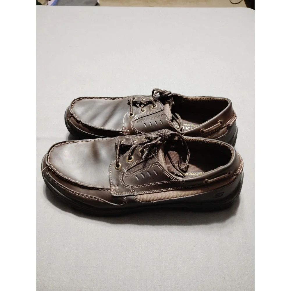 Skechers Relaxed Fit Shoes Mens Size‎ 13 Brown Leather Casual Boat Memory Foam